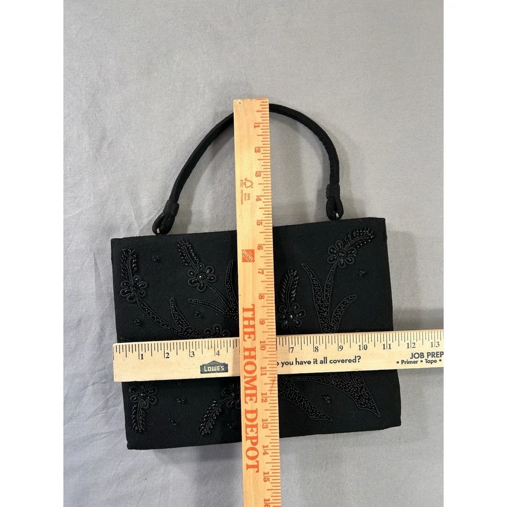 Vintage Soure black felt wool beaded purse 1940's Art Deco‎ Art Nouveau Classic